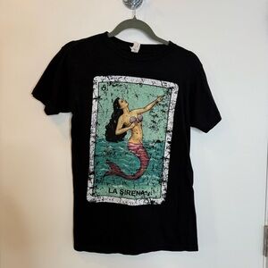 Black LA SIRENA Loteria Vintage Inspired Tee T Shirt